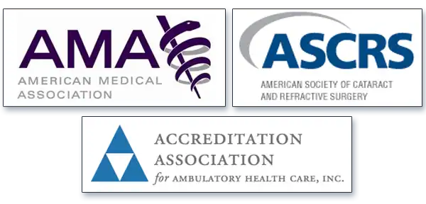 Logos of AMA, ASCRS, and AAAHC accreditation organizations