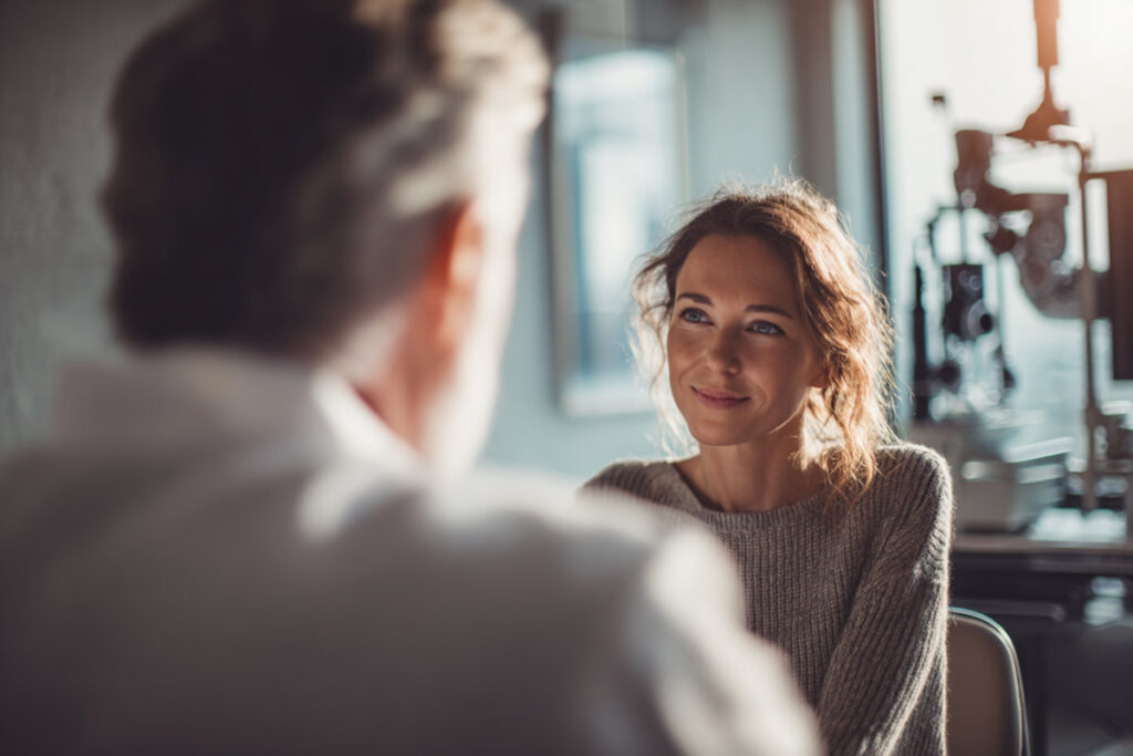 Smiling patient discussing LASIK and PRK options with an ophthalmologist at a Middle Tennessee eye clinic